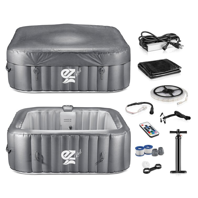 4-Seat Inflatable Pool Spa – Portable Hot Tub Spa with Light and Remote Control