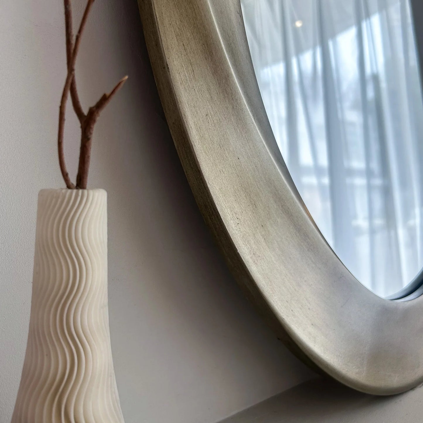 Large Oval Wall Mirror Baroque Mirror Silver Glass Vanity with Brass Edge Frame for Modern Home Minimalism Art Decor 32x24 inch