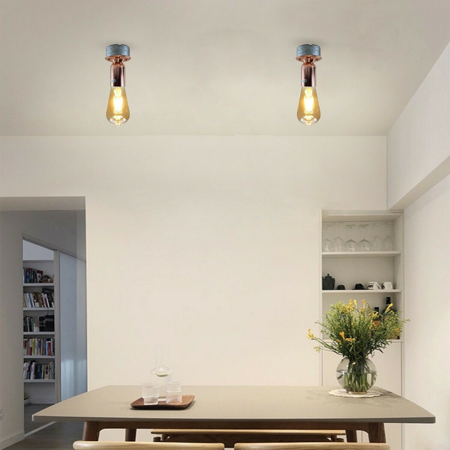 Modern Retro Industrial Vintage Ceiling Light Conduit Metal Flush Mount E27 Lamp~3665