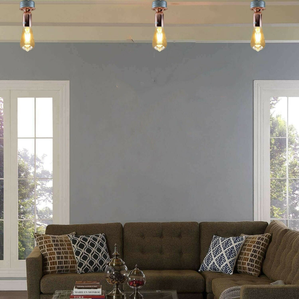 Modern Retro Industrial Vintage Ceiling Light Conduit Metal Flush Mount E27 Lamp~3665