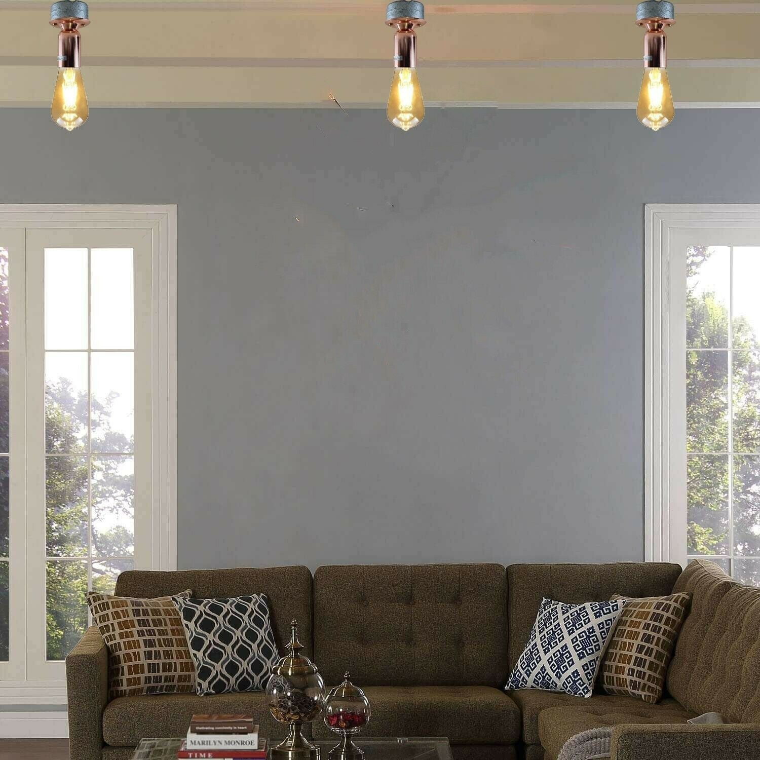 Modern Retro Industrial Vintage Ceiling Light Conduit Metal Flush Mount E27 Lamp~3665