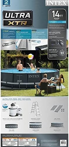 Intex Ultra XTR Frame 14′ x 42″ Round Above Ground Outdoor Swimming Pool Set with Sand Filter Pump, Ladder, Ground Cloth, and Pool Cover