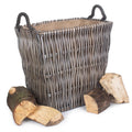 Grey Rectangular Wicker Log Basket