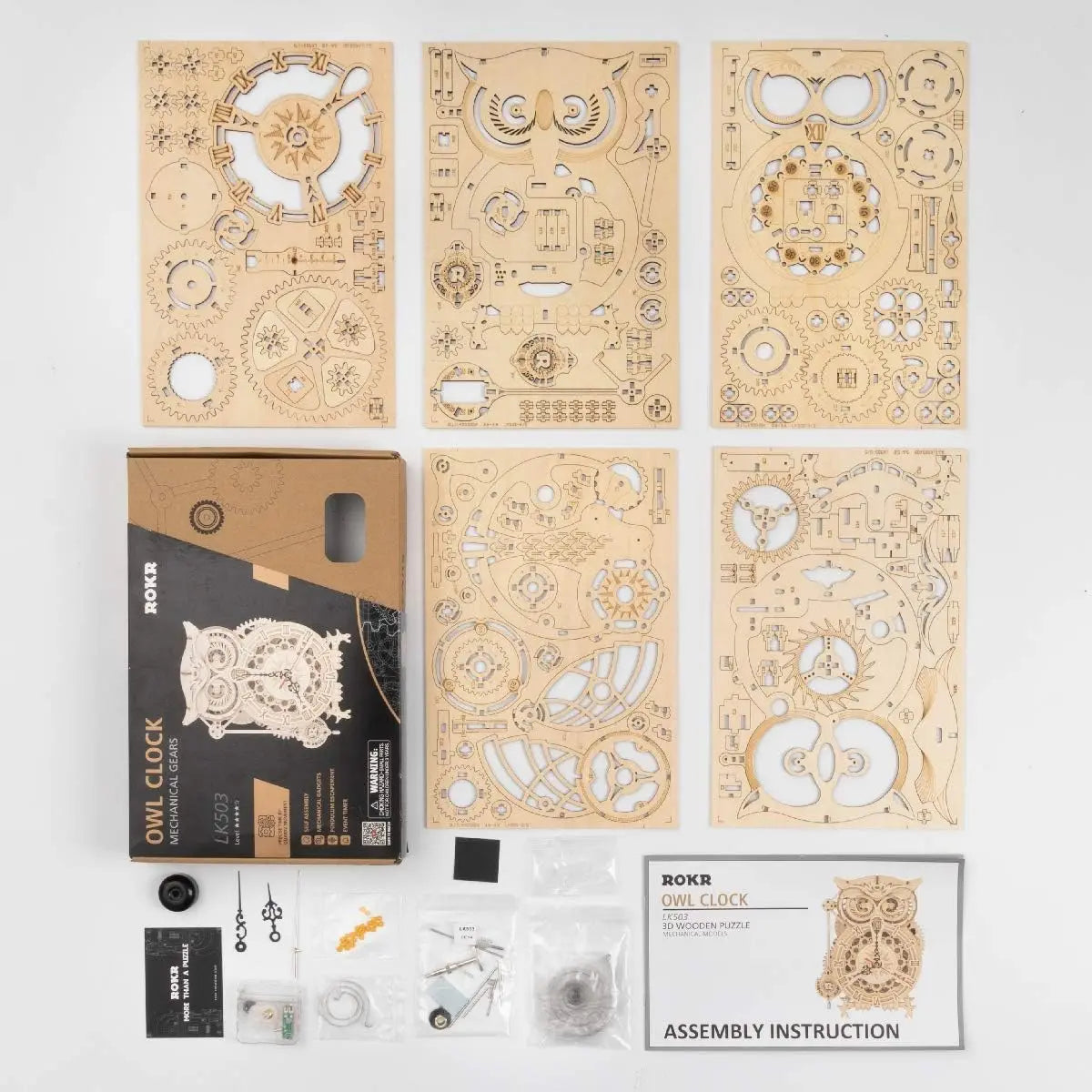 Robotime Rokr 3D Puzzle Wooden Owl Clock Wooden Mechanical Model Kit Craft Wooden Kit for Adults Best Christmas Gift