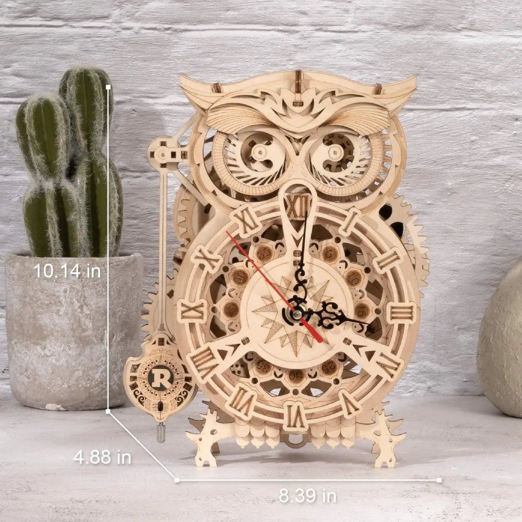 Robotime Rokr 3D Puzzle Wooden Owl Clock Wooden Mechanical Model Kit Craft Wooden Kit for Adults Best Christmas Gift