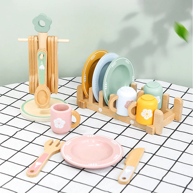 wooden Kitchen toy wooden tableware Food Sets toy  role play Educational Cosplay preschool gifts for kids Kitchen Accessories