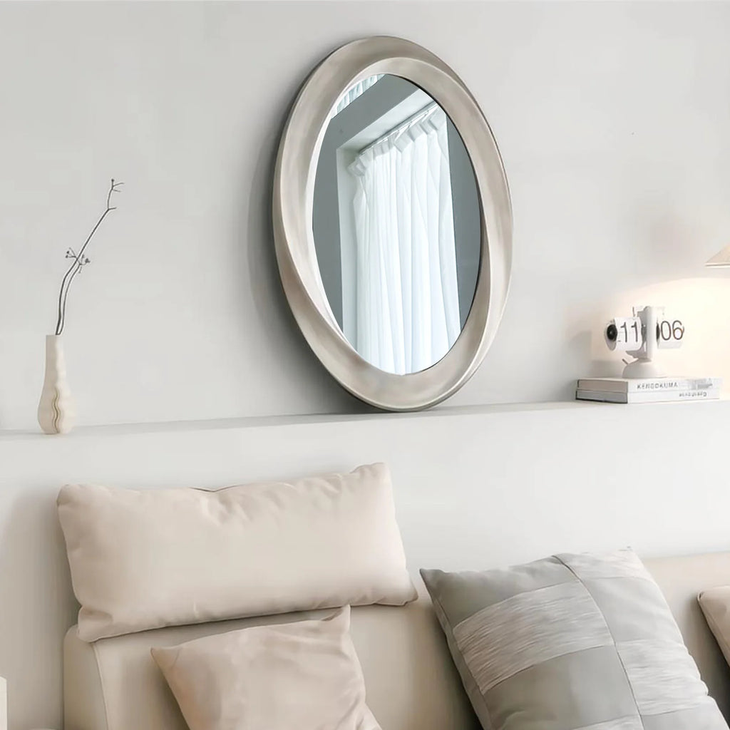 Large Oval Wall Mirror Baroque Mirror Silver Glass Vanity with Brass Edge Frame for Modern Home Minimalism Art Decor 32x24 inch