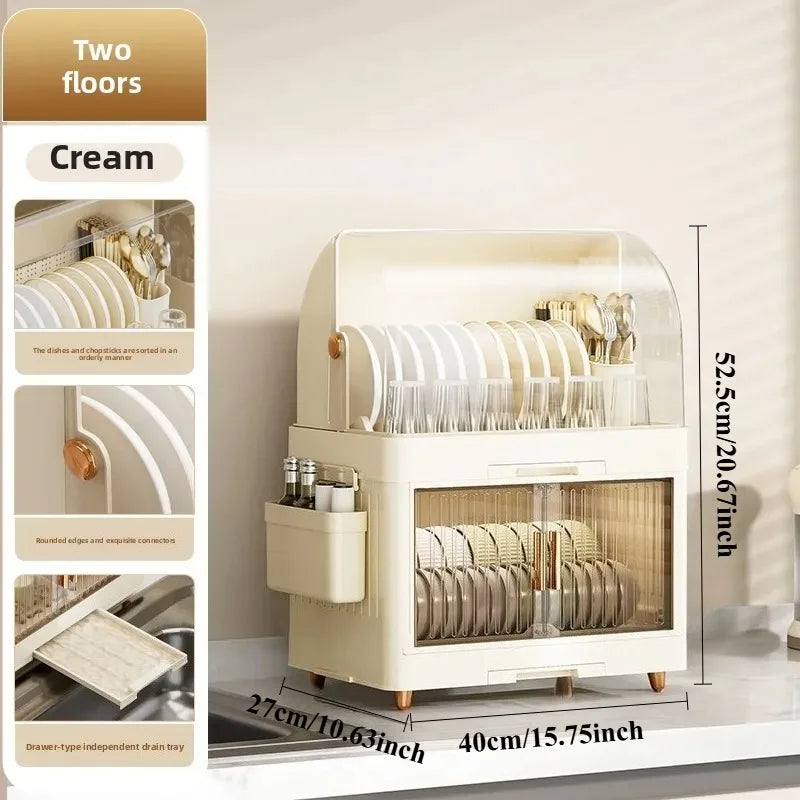 Kitchen Bowl Rack, Tableware Storage Box, Household with Lid, Tableware, Bowl Box, Dish Drain Rack, Plastic Cupboard