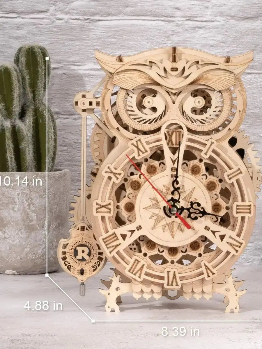 Robotime Rokr 3D Puzzle Wooden Owl Clock Wooden Mechanical Model Kit Craft Wooden Kit for Adults Best Christmas Gift