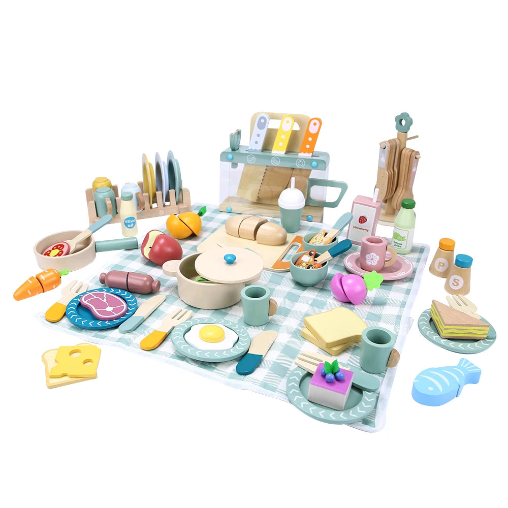 wooden Kitchen toy wooden tableware Food Sets toy  role play Educational Cosplay preschool gifts for kids Kitchen Accessories