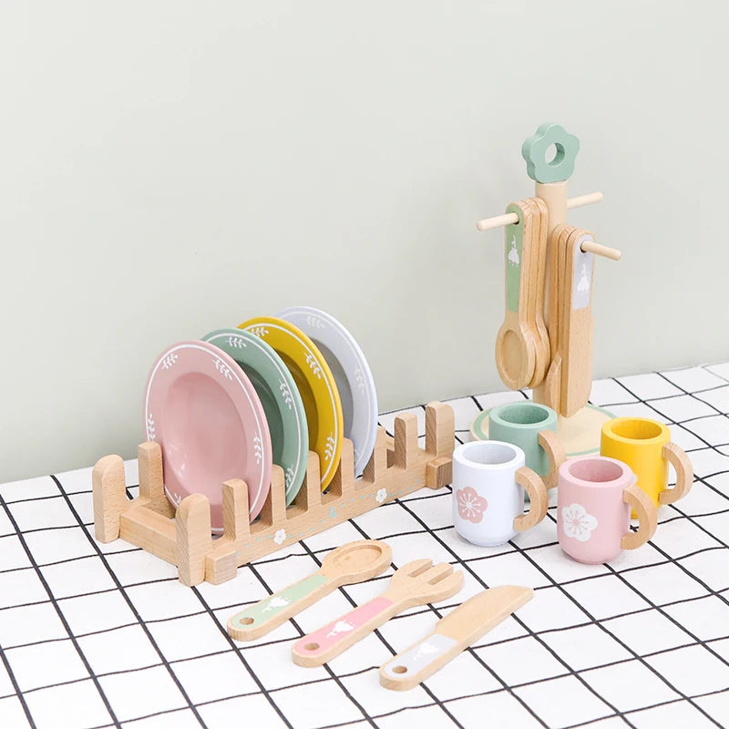 wooden Kitchen toy wooden tableware Food Sets toy  role play Educational Cosplay preschool gifts for kids Kitchen Accessories