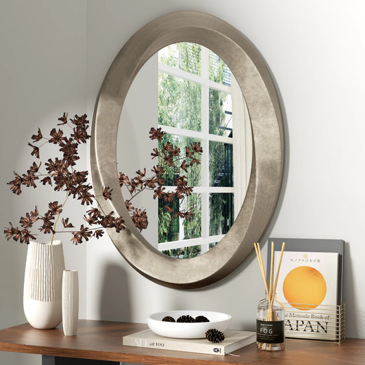 Large Oval Wall Mirror Baroque Mirror Silver Glass Vanity with Brass Edge Frame for Modern Home Minimalism Art Decor 32x24 inch