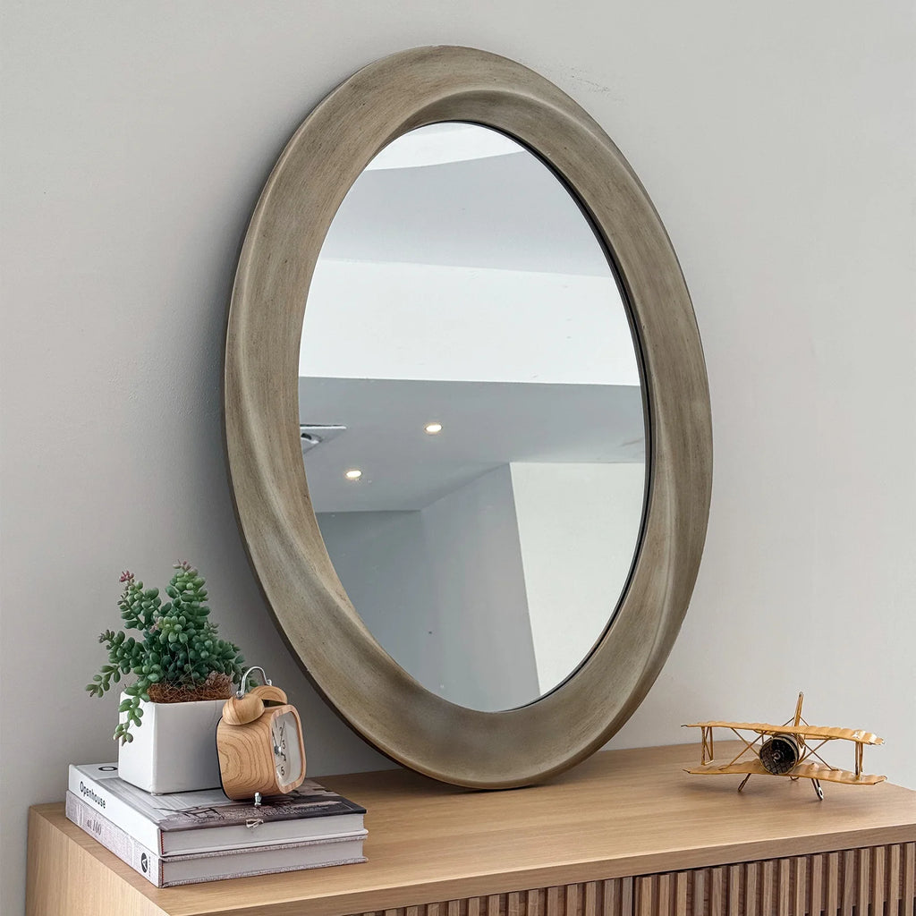 Large Oval Wall Mirror Baroque Mirror Silver Glass Vanity with Brass Edge Frame for Modern Home Minimalism Art Decor 32x24 inch