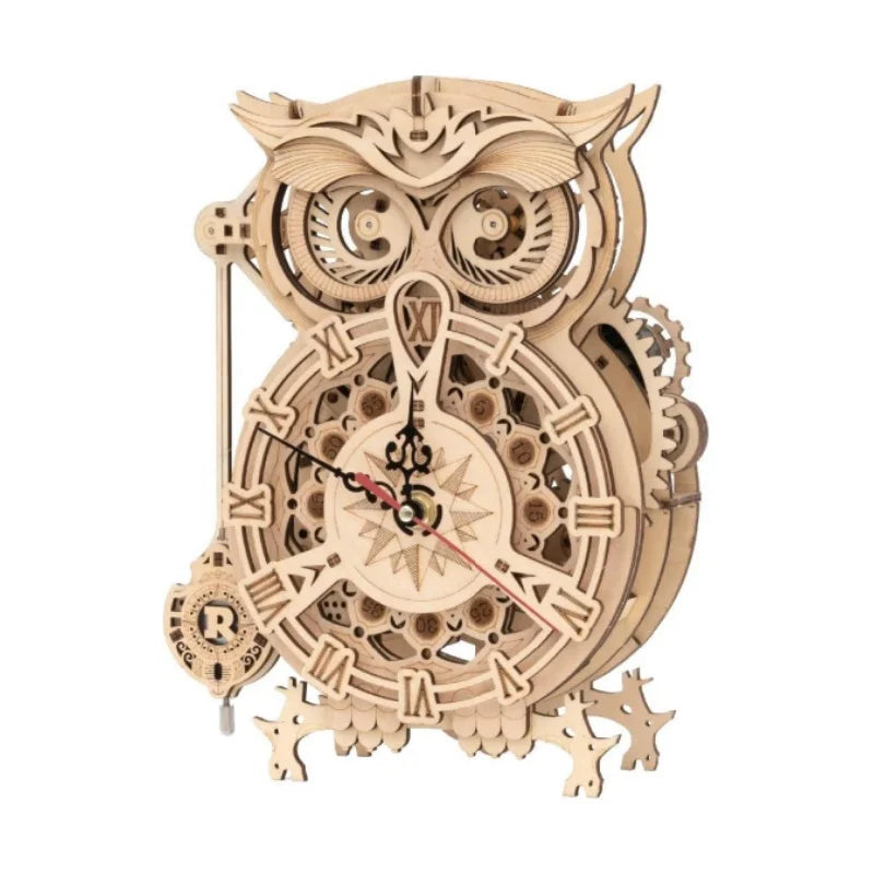 Robotime Rokr 3D Puzzle Wooden Owl Clock Wooden Mechanical Model Kit Craft Wooden Kit for Adults Best Christmas Gift