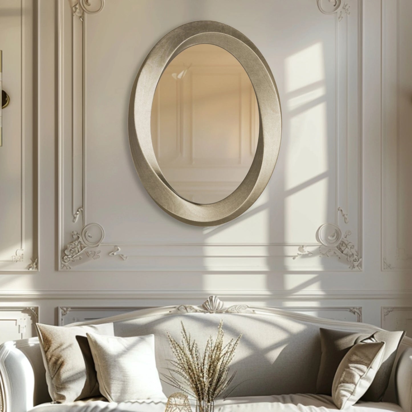 Large Oval Wall Mirror Baroque Mirror Silver Glass Vanity with Brass Edge Frame for Modern Home Minimalism Art Decor 32x24 inch